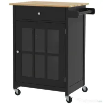 HOMCOM Căruț de Bucătărie cu Sertar, Dulap Reglabil și Suport pentru Prosoape, din Lemn, 67x48x86,5 cm, Negru și Stejar