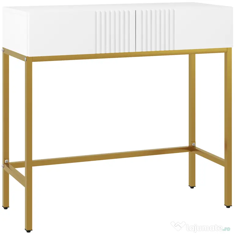 HOMCOM Masă Consolă cu 2 Sertare, Masă Modernă de Intrare cu Bază din Oțel în Ton Auriu, 80x31.5x75 cm, Alb | Aosom Romania