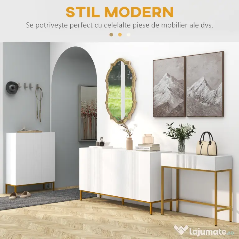 HOMCOM Masă Consolă cu 2 Sertare, Masă Modernă de Intrare cu Bază din Oțel în Ton Auriu, 80x31.5x75 cm, Alb | Aosom Romania