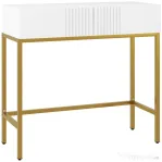 HOMCOM Masă Consolă cu 2 Sertare, Masă Modernă de Intrare cu Bază din Oțel în Ton Auriu, 80x31.5x75 cm, Alb