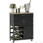 HOMCOM Carucior de Bucătărie din Lemn cu Suport pentru Sticle, 3 Uși și Sertar, 67x37x87 cm, Negru și Stejar