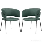 HOMCOM Set de Scaune, Scaune de Bucătărie Tapițate Moderne din Catifea cu Spate, Cotieră și Picioare Metalice, 57x53x73 cm, Verde