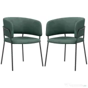 HOMCOM Set de Scaune, Scaune de Bucătărie Tapițate Moderne din Catifea cu Spate, Cotieră și Picioare Metalice, 57x53x73 cm, Verde