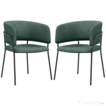 HOMCOM Set de Scaune, Scaune de Bucătărie Tapițate Moderne din Catifea cu Spate, Cotieră și Picioare Metalice, 57x53x73 cm, Verde