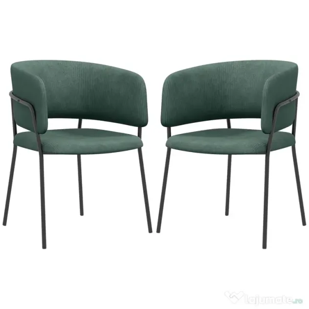 HOMCOM Set de Scaune, Scaune de Bucătărie Tapițate Moderne din Catifea cu Spate, Cotieră și Picioare Metalice, 57x53x73 cm, Verde