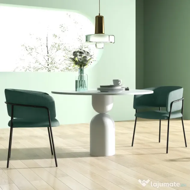 HOMCOM Set de Scaune, Scaune de Bucătărie Tapițate Moderne din Catifea cu Spate, Cotieră și Picioare Metalice, 57x53x73 cm, Verde