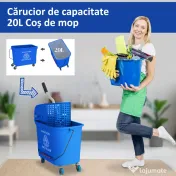 HOMCOM Cărucior Profesional pentru Curățenie cu Găleată pentru Mop de 20L, 60x27x70,5 cm, Albastru 
