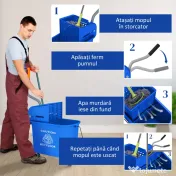 HOMCOM Cărucior Profesional pentru Curățenie cu Găleată pentru Mop de 20L, 60x27x70,5 cm, Albastru 