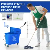 HOMCOM Cărucior Profesional pentru Curățenie cu Găleată pentru Mop de 20L, 60x27x70,5 cm, Albastru 