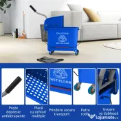 HOMCOM Cărucior Profesional pentru Curățenie cu Găleată pentru Mop de 20L, 60x27x70,5 cm, Albastru 