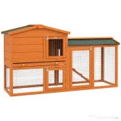 PawHut Cușcă pentru Iepuri cu 2 Nivele, Cușcă pentru Animale de Companie pentru Exterior, 150x45x85 cm, Portocaliu 