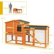 PawHut Cușcă pentru Iepuri cu 2 Nivele, Cușcă pentru Animale de Companie pentru Exterior, 150x45x85 cm, Portocaliu 