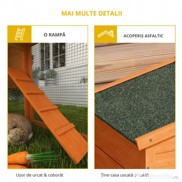 PawHut Cușcă pentru Iepuri cu 2 Nivele, Cușcă pentru Animale de Companie pentru Exterior, 150x45x85 cm, Portocaliu