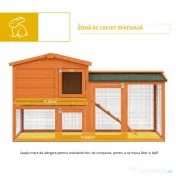 PawHut Cușcă pentru Iepuri cu 2 Nivele, Cușcă pentru Animale de Companie pentru Exterior, 150x45x85 cm, Portocaliu 