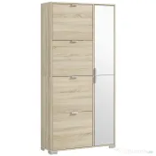 HOMCOM Etajeră pentru Pantofi cu Oglindă, 4 Sertare Rabatabile și 2 Dulapuri, 82x30x168 cm, Culoare Stejar | Aosom Romania 