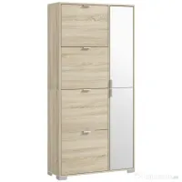 HOMCOM Etajeră pentru Pantofi cu Oglindă, 4 Sertare Rabatabile și 2 Dulapuri, 82x30x168 cm, Culoare Stejar | Aosom Romania 