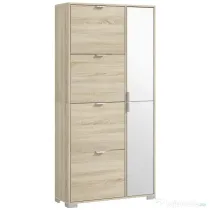 HOMCOM Etajeră pentru Pantofi cu Oglindă, 4 Sertare Rabatabile și 2 Dulapuri, 82x30x168 cm, Culoare Stejar | Aosom Romania