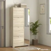 HOMCOM Etajeră pentru Pantofi cu Oglindă, 4 Sertare Rabatabile și 2 Dulapuri, 82x30x168 cm, Culoare Stejar | Aosom Romania 