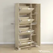 HOMCOM Etajeră pentru Pantofi cu Oglindă, 4 Sertare Rabatabile și 2 Dulapuri, 82x30x168 cm, Culoare Stejar | Aosom Romania 