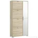HOMCOM Etajeră pentru Pantofi cu Oglindă, 4 Sertare Rabatabile și 2 Dulapuri, 82x30x168 cm, Culoare Stejar