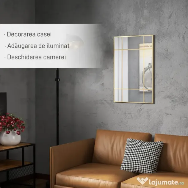 Homcom Oglinda Perete – Dreptunghiulara cu Cadru Metalic Stil Fereastra