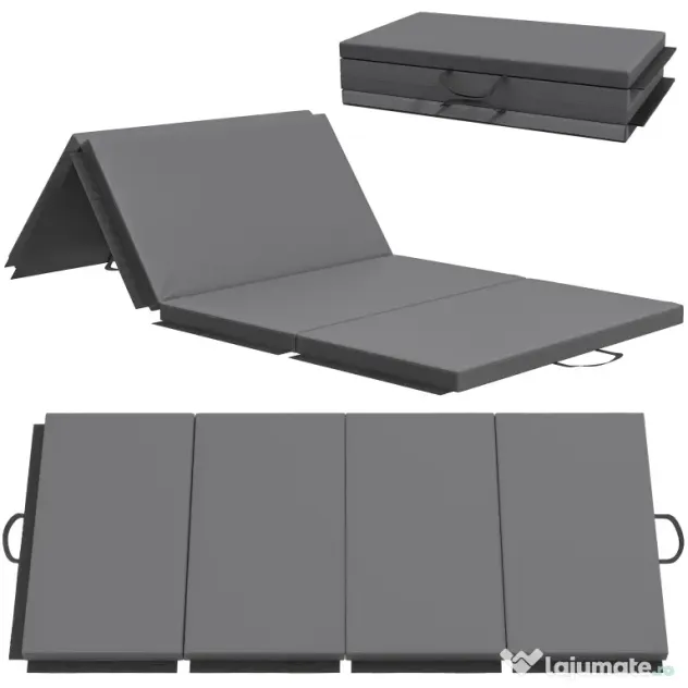 HOMCOM Covoraș de Gimnastică Pliabil și Antiderapant 180x80x5 cm Gri | Aosom Romania