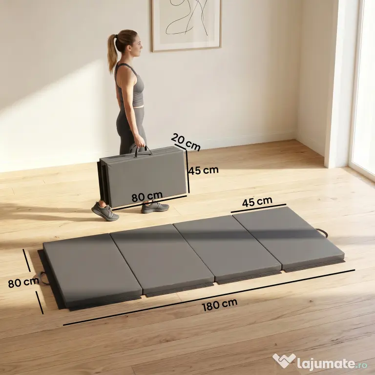 HOMCOM Covoraș de Gimnastică Pliabil și Antiderapant 180x80x5 cm Gri | Aosom Romania
