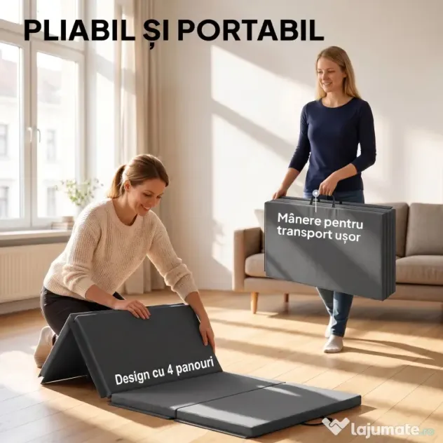 HOMCOM Covoraș de Gimnastică Pliabil și Antiderapant 180x80x5 cm Gri | Aosom Romania