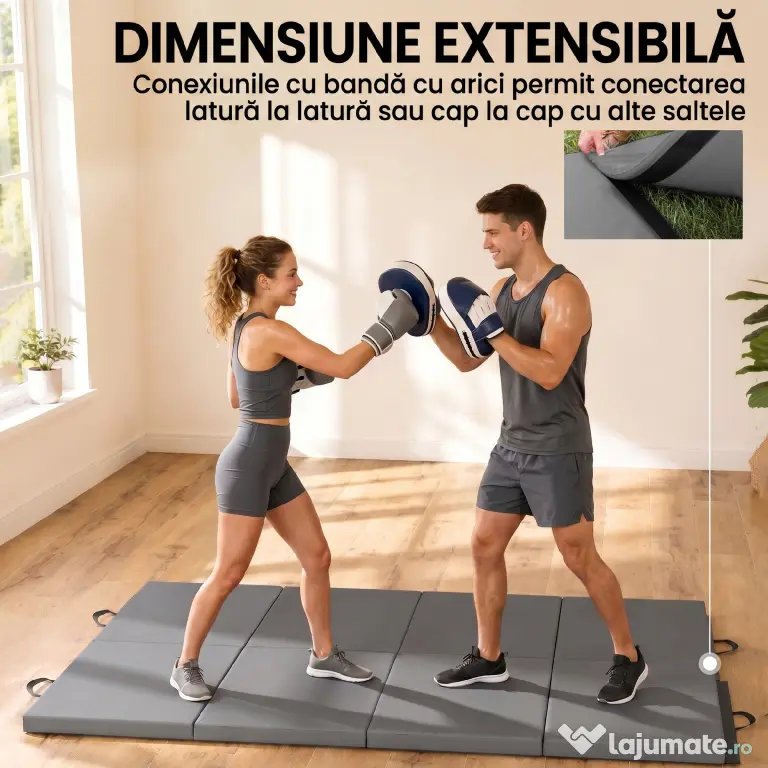 HOMCOM Covoraș de Gimnastică Pliabil și Antiderapant 180x80x5 cm Gri | Aosom Romania
