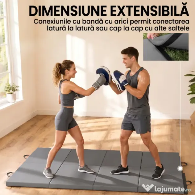 HOMCOM Covoraș de Gimnastică Pliabil și Antiderapant 180x80x5 cm Gri | Aosom Romania