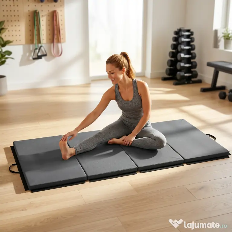 HOMCOM Covoraș de Gimnastică Pliabil și Antiderapant 180x80x5 cm Gri | Aosom Romania