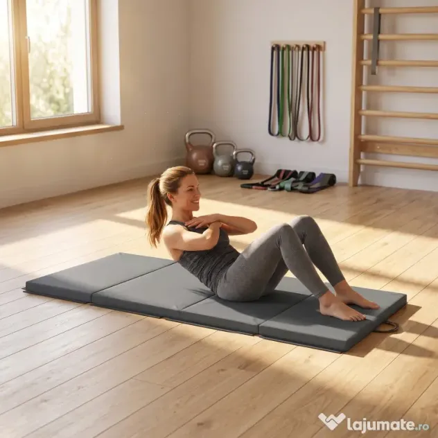 HOMCOM Covoraș de Gimnastică Pliabil și Antiderapant 180x80x5 cm Gri | Aosom Romania