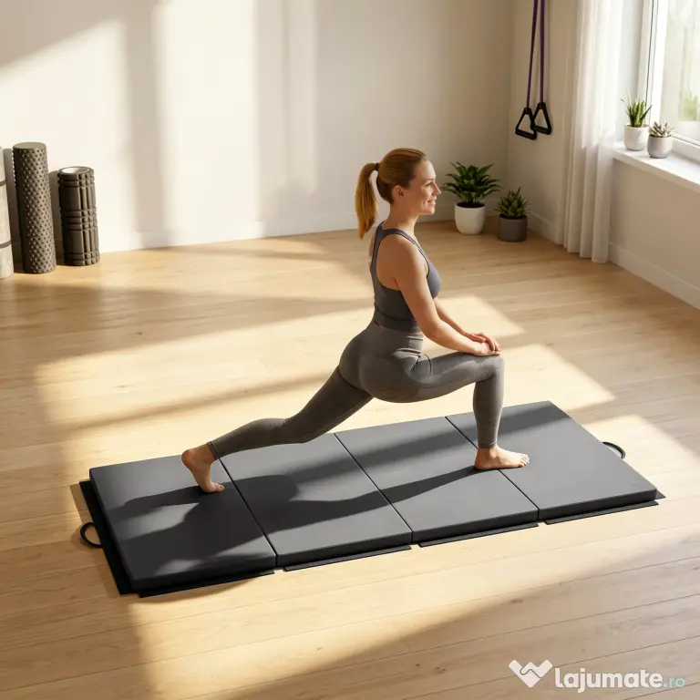 HOMCOM Covoraș de Gimnastică Pliabil și Antiderapant 180x80x5 cm Gri | Aosom Romania