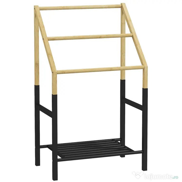 Homcom Suport Prosoape Podea – Negru, cu 3 Bare & Raft Inferior