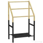 Homcom Suport Prosoape Podea – Negru, cu 3 Bare & Raft Inferior
