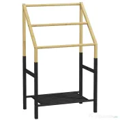 Homcom Suport Prosoape Podea – Negru, cu 3 Bare & Raft Inferior