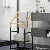 Homcom Suport Prosoape Podea – Negru, cu 3 Bare & Raft Inferior