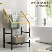 Homcom Suport Prosoape Podea – Negru, cu 3 Bare & Raft Inferior