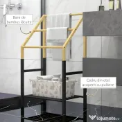Homcom Suport Prosoape Podea – Negru, cu 3 Bare & Raft Inferior