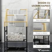 Homcom Suport Prosoape Podea – Negru, cu 3 Bare & Raft Inferior
