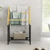 Homcom Suport Prosoape Podea – Negru, cu 3 Bare & Raft Inferior