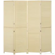 HOMCOM Paravan Interior Pliabil cu 4 Uși, Separator de Cameră din Ratan Bambus, 180x1,6x180 cm, Culoarea Lemnului | Aosom Romania