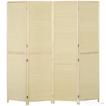 HOMCOM Paravan Interior Pliabil cu 4 Uși, Separator de Cameră din Ratan Bambus, 180x1,6x180 cm, Culoarea Lemnului | Aosom Romania