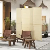 HOMCOM Paravan Interior Pliabil cu 4 Uși, Separator de Cameră din Ratan Bambus, 180x1,6x180 cm, Culoarea Lemnului | Aosom Romania