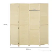 HOMCOM Paravan Interior Pliabil cu 4 Uși, Separator de Cameră din Ratan Bambus, 180x1,6x180 cm, Culoarea Lemnului | Aosom Romania