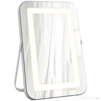 HOMCOM Oglindă de machiaj cu lumini reglabile în 3 culori, priză USB și oglindă cu mărire 10x, 31x41,5x3 cm, alb