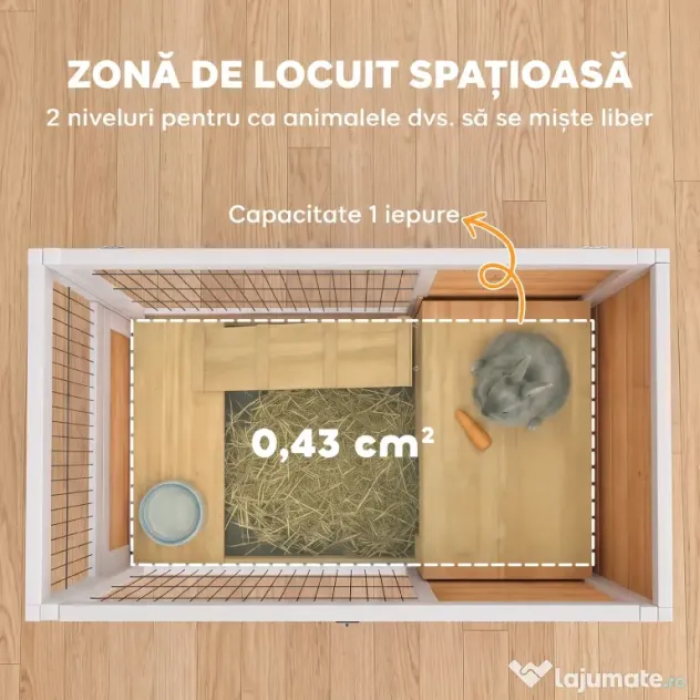 PawHut Cușcă pentru Iepuri și Porcușori de Guineea din Lemn cu 4 Roți și Rampă, 90x53x59 cm, Galben | Aosom Romania
