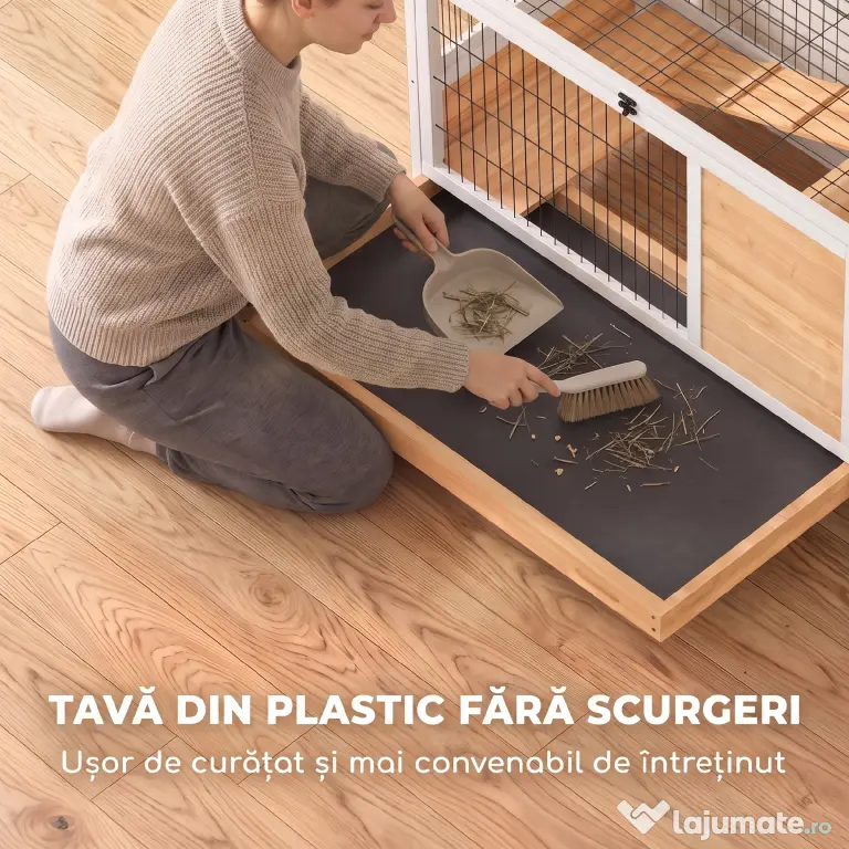 PawHut Cușcă pentru Iepuri și Porcușori de Guineea din Lemn cu 4 Roți și Rampă, 90x53x59 cm, Galben | Aosom Romania