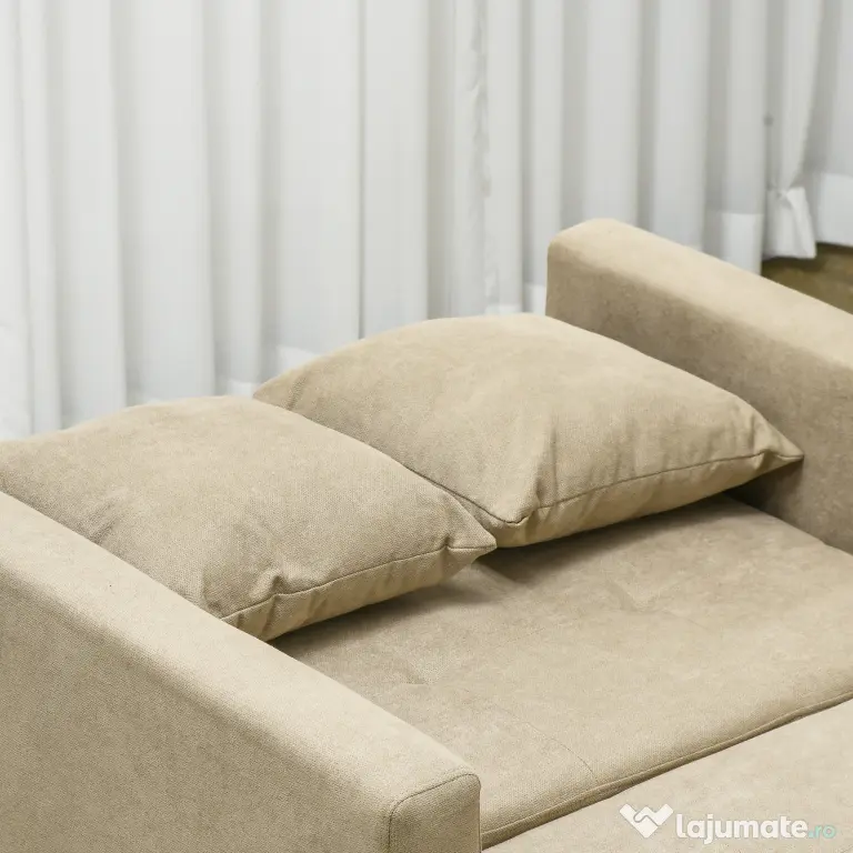 HOMCOM Fotoliu Pat Individual cu 2 Perne și Spațiu de Depozitare, Canapea Extensibilă, 100x98x88 cm, Maro Deschis | Aosom Romania