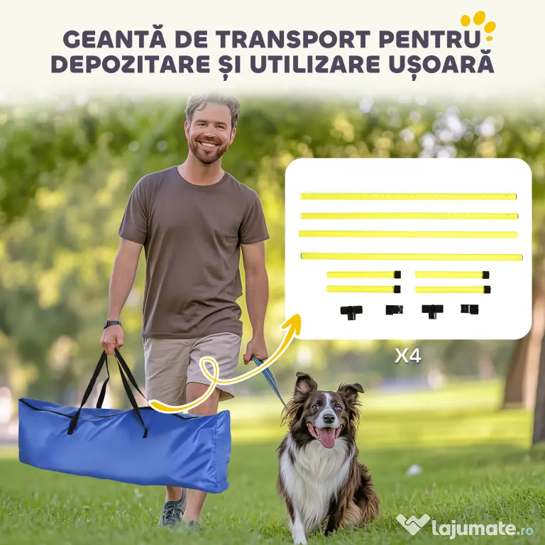 PawHut set din 4 obstacole pentru caini reglabile pe inaltime, 99x71x95, albastru | Aosom Romania